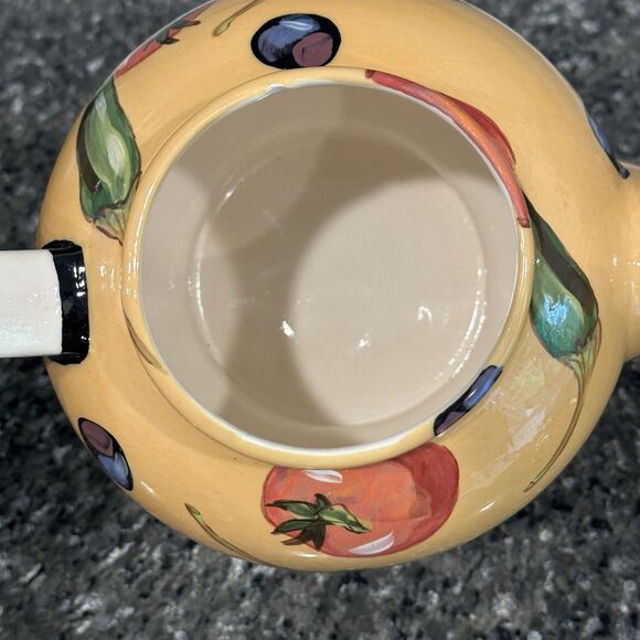 Vtg Droll Designs Ceramic Tea Pot Hand Painted Signed Veggie Tomato Pepper Olive - Picture 10 of 13